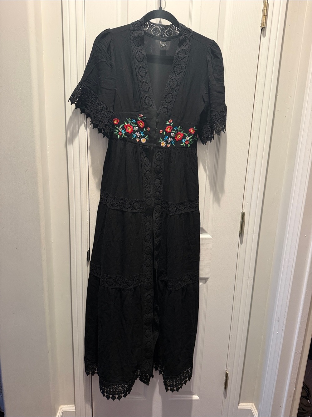 Forever 21 Black Maxi Dress with Multicolor Floral Embroidery